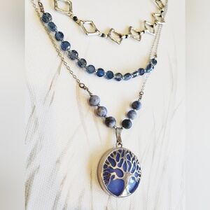 NEW SODALITE Sterling Silver LAYERING  Necklace TREE OF LIFE